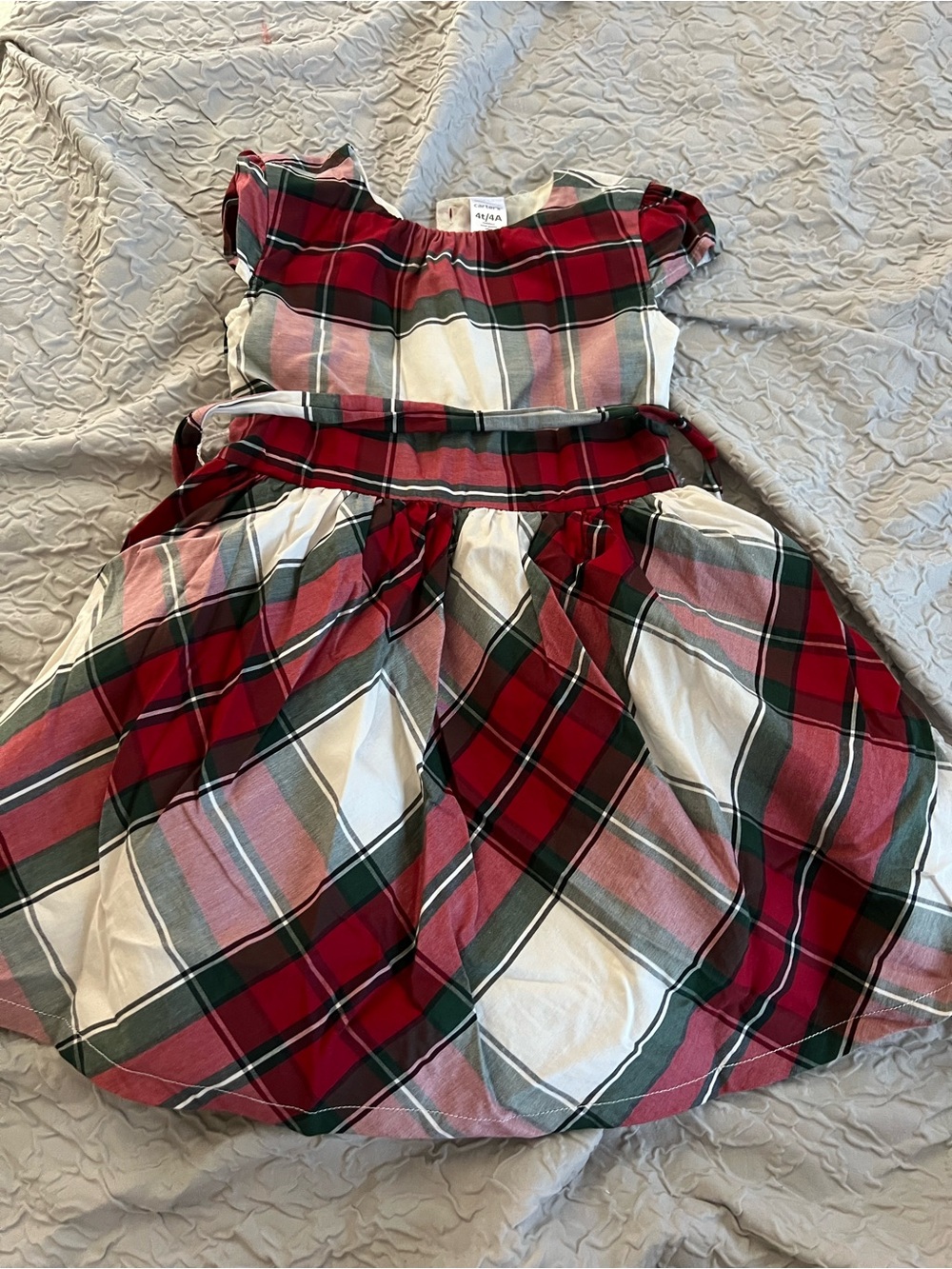 4T Girls Holiday Plaid Dress in Red, Green and Cream